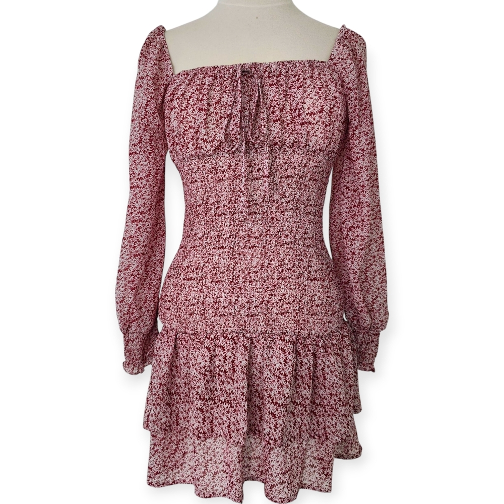 Princess Polly Carrillo Floral Mini Dress S 6 Smocked Red Romantic Cottagecore